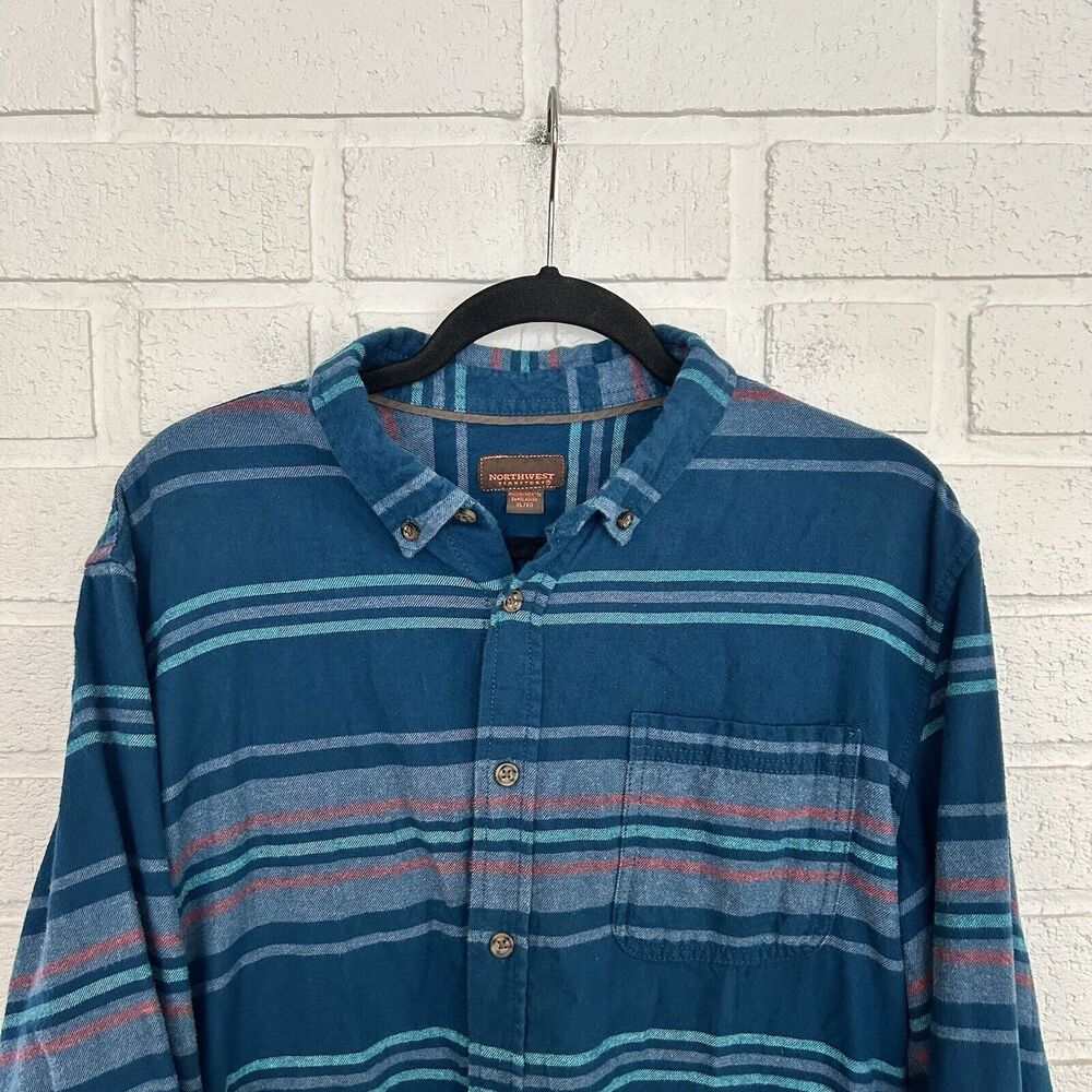 Vintage Northwest Territory Button Up Shirt Mens XL Blue Striped